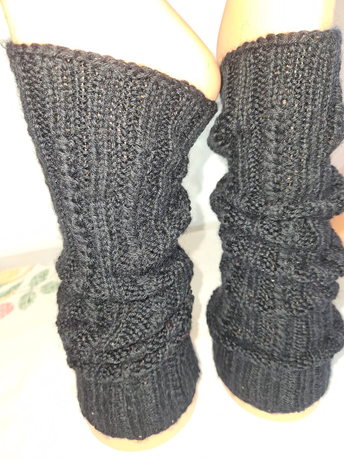 №S015. Wool knee high leg warmers. (Black color) (RTS)