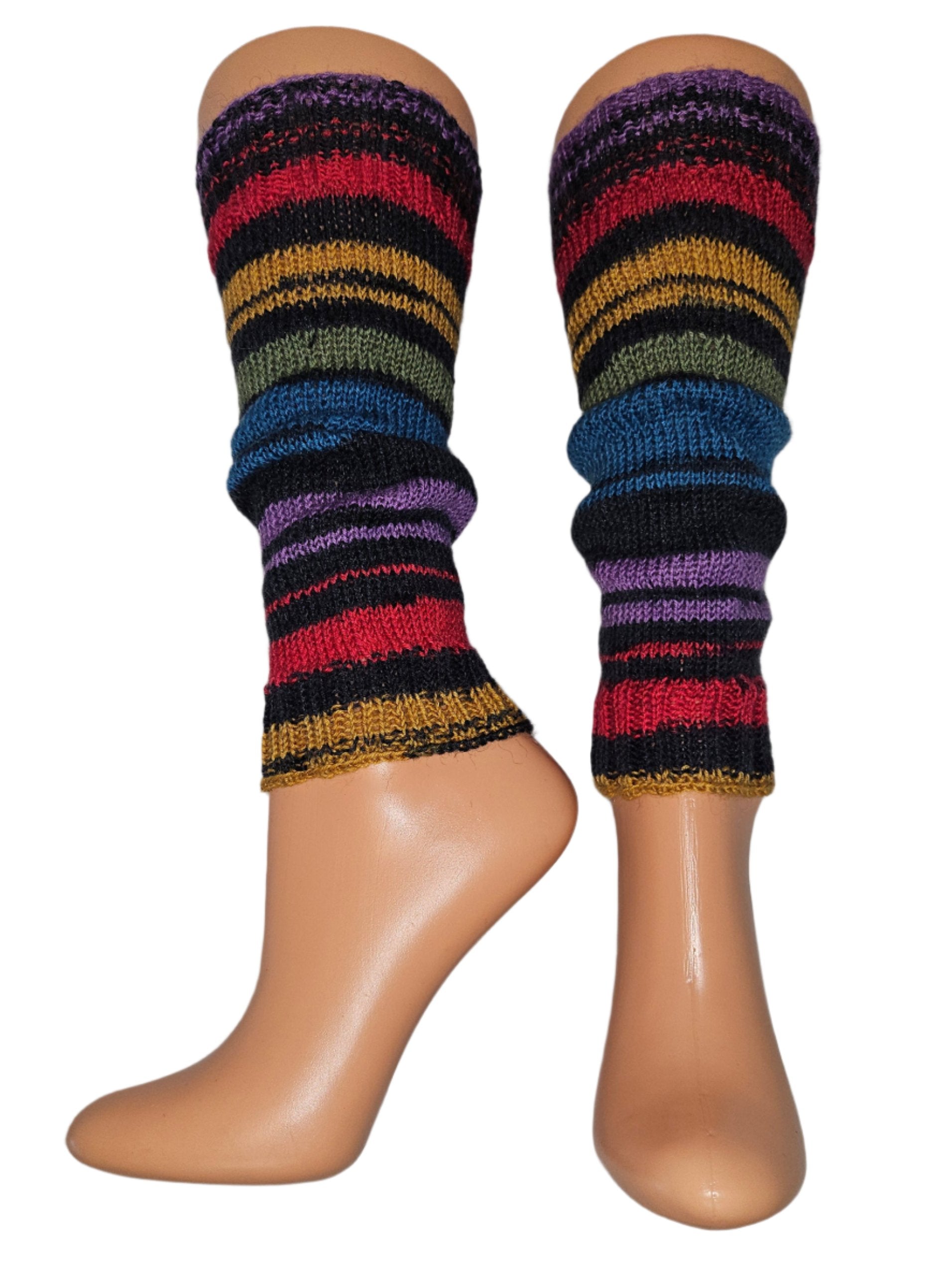 №S017. Striped Wool  knee leg warmers. (Multicolored) (RTS)