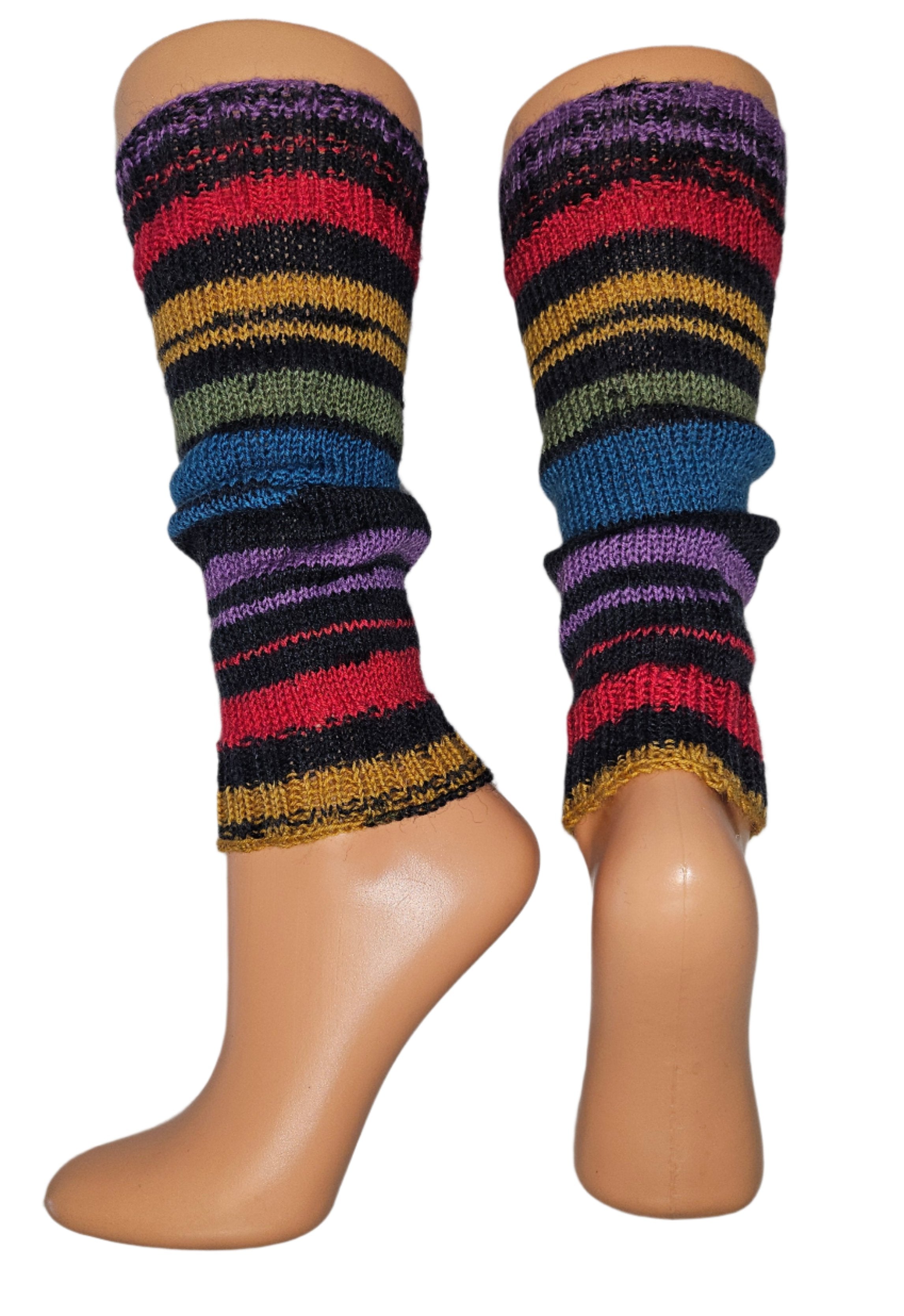 №S017. Striped Wool  knee leg warmers. (Multicolored) (RTS)