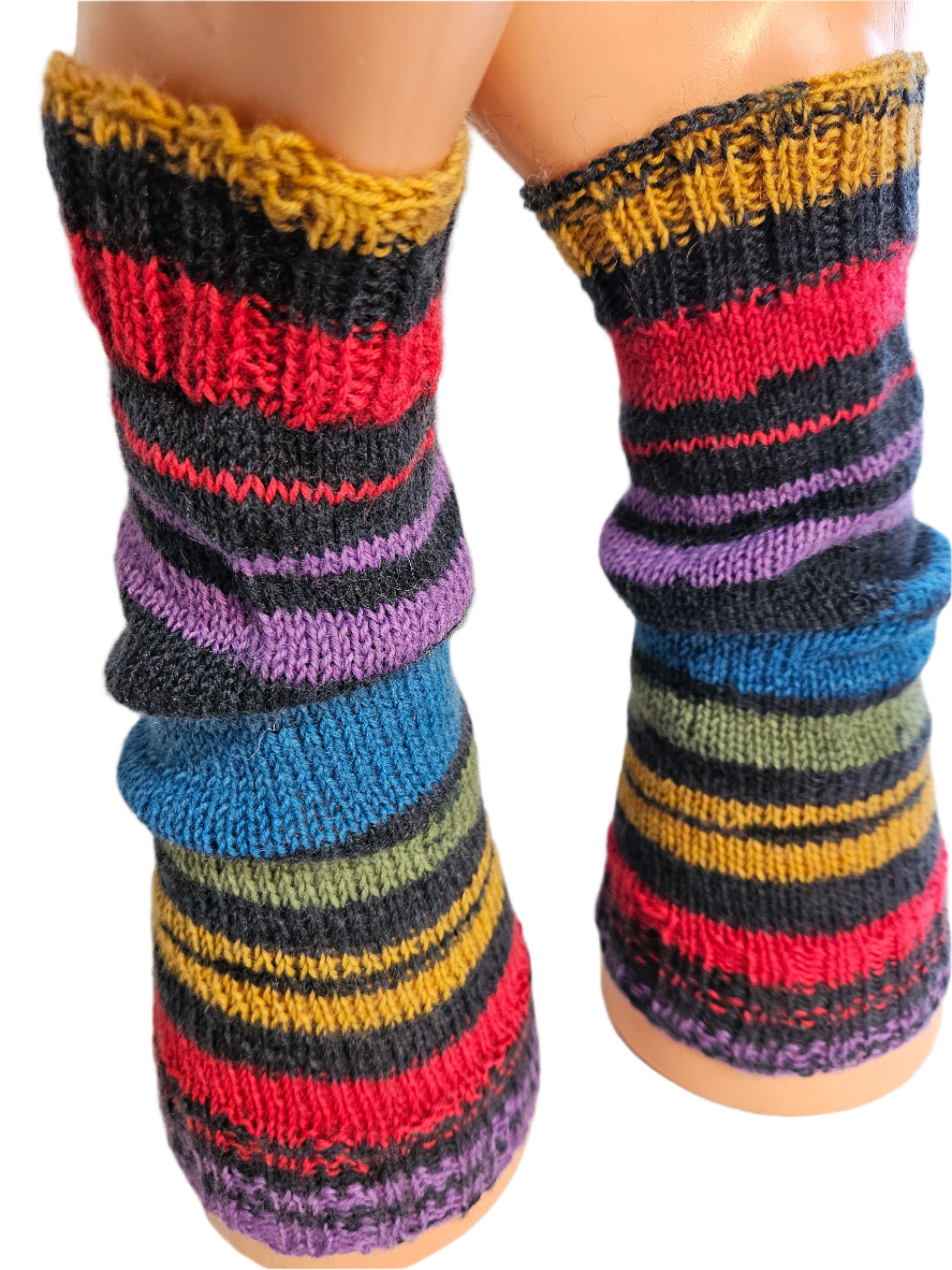 №S017. Striped Wool  knee leg warmers. (Multicolored) (RTS)