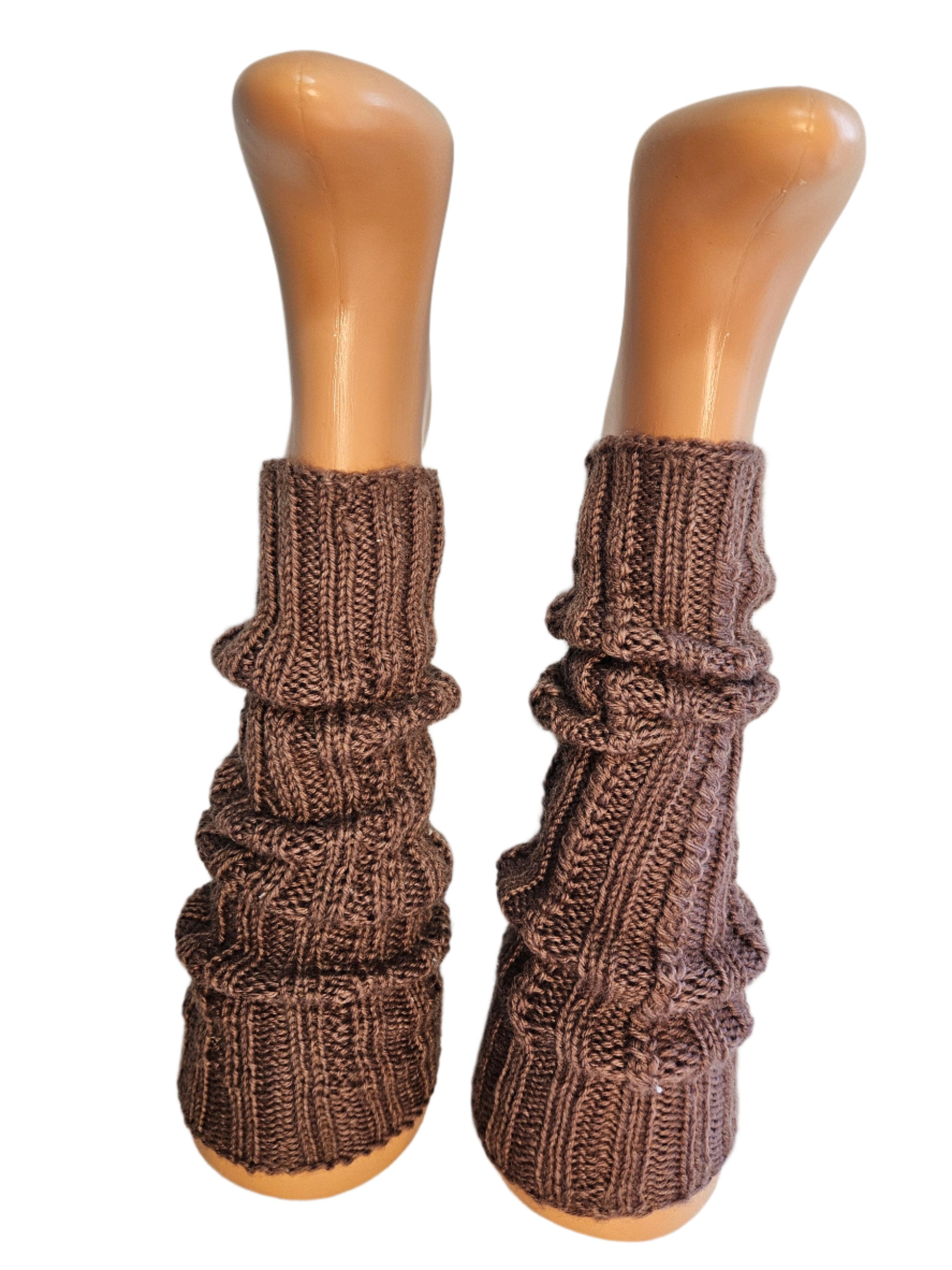 №S018. Knee high Wool leg warmers. (Brown color) (RTS)