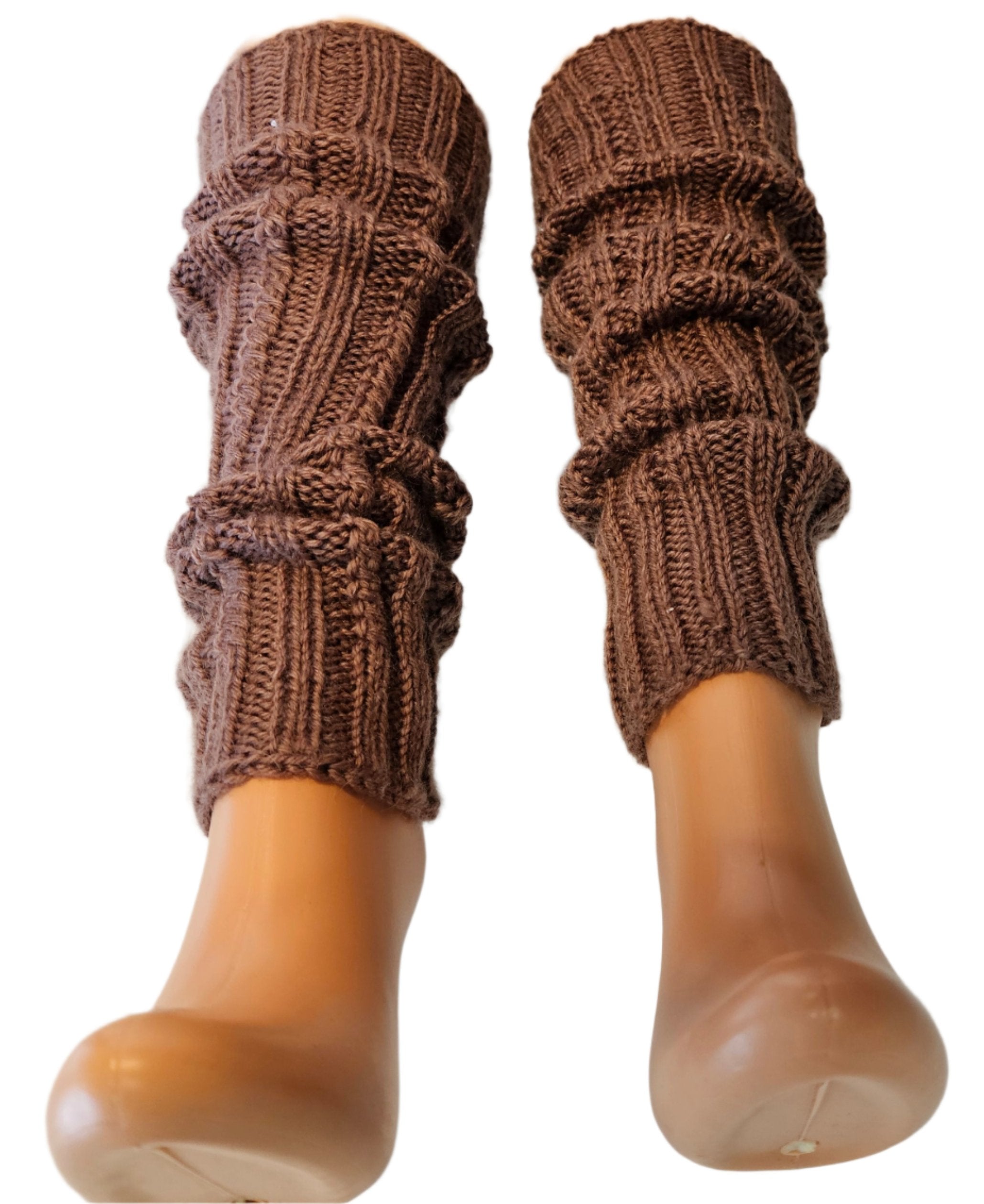 №S018. Knee high Wool leg warmers. (Brown color) (RTS)