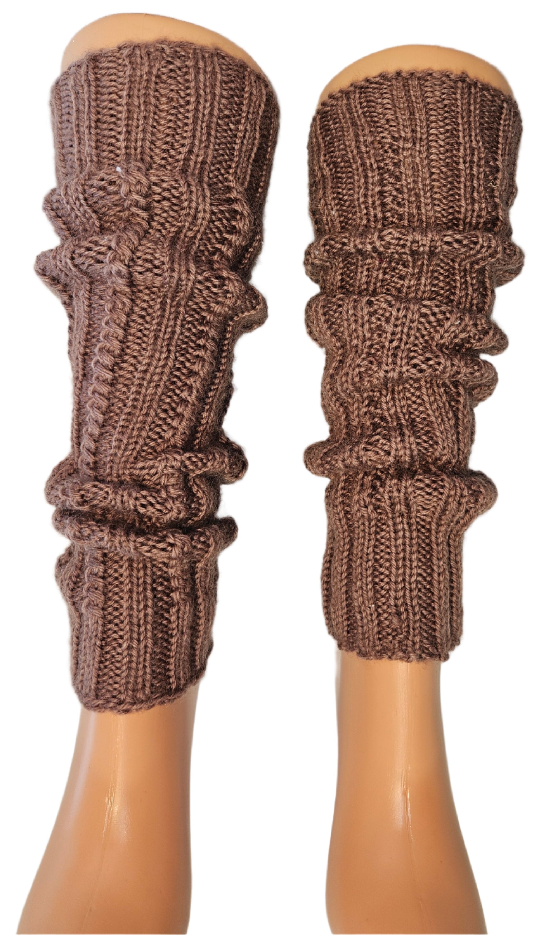 №S018. Knee high Wool leg warmers. (Brown color) (RTS)