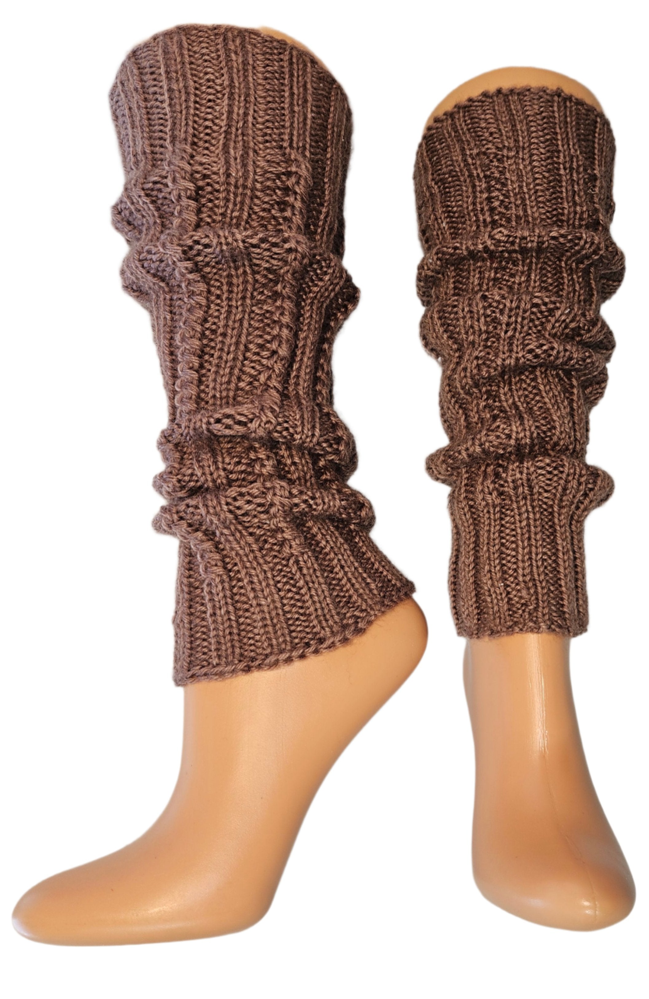 №S018. Knee high Wool leg warmers. (Brown color) (RTS)