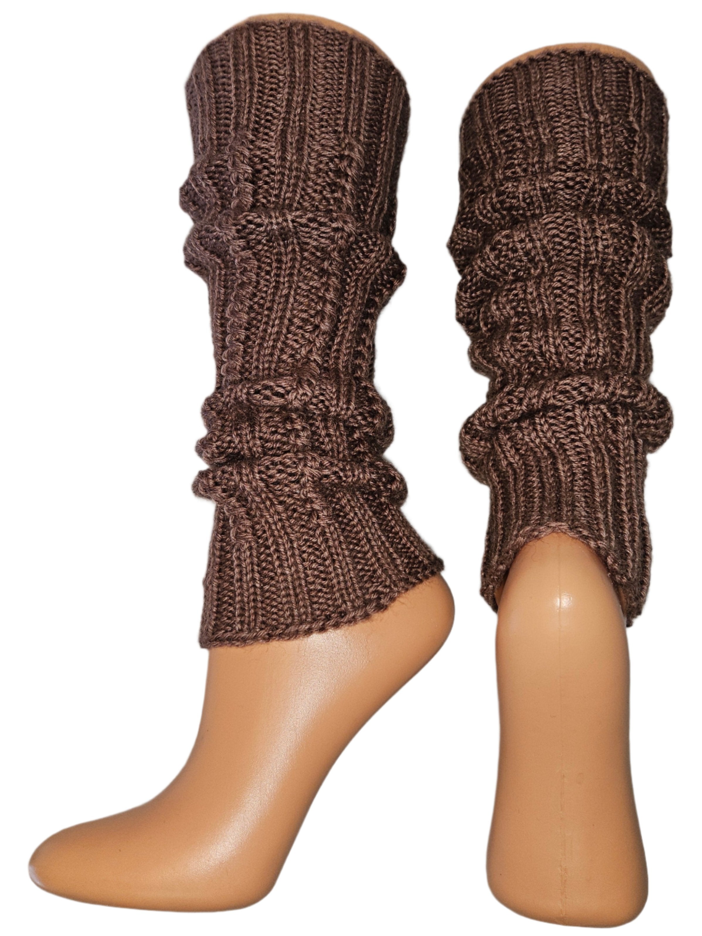 №S018. Knee high Wool leg warmers. (Brown color) (RTS)