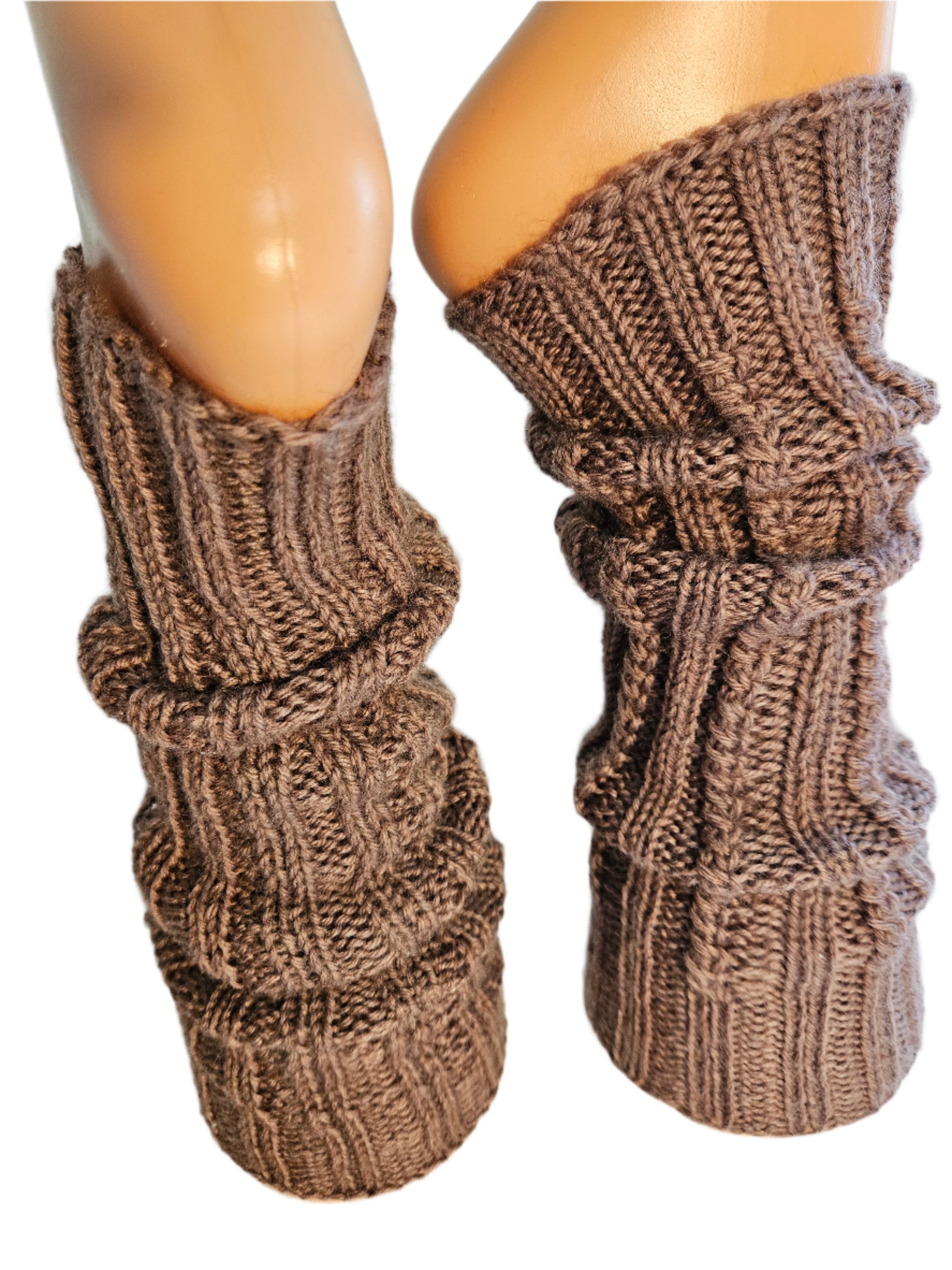 №S018. Knee high Wool leg warmers. (Brown color) (RTS)