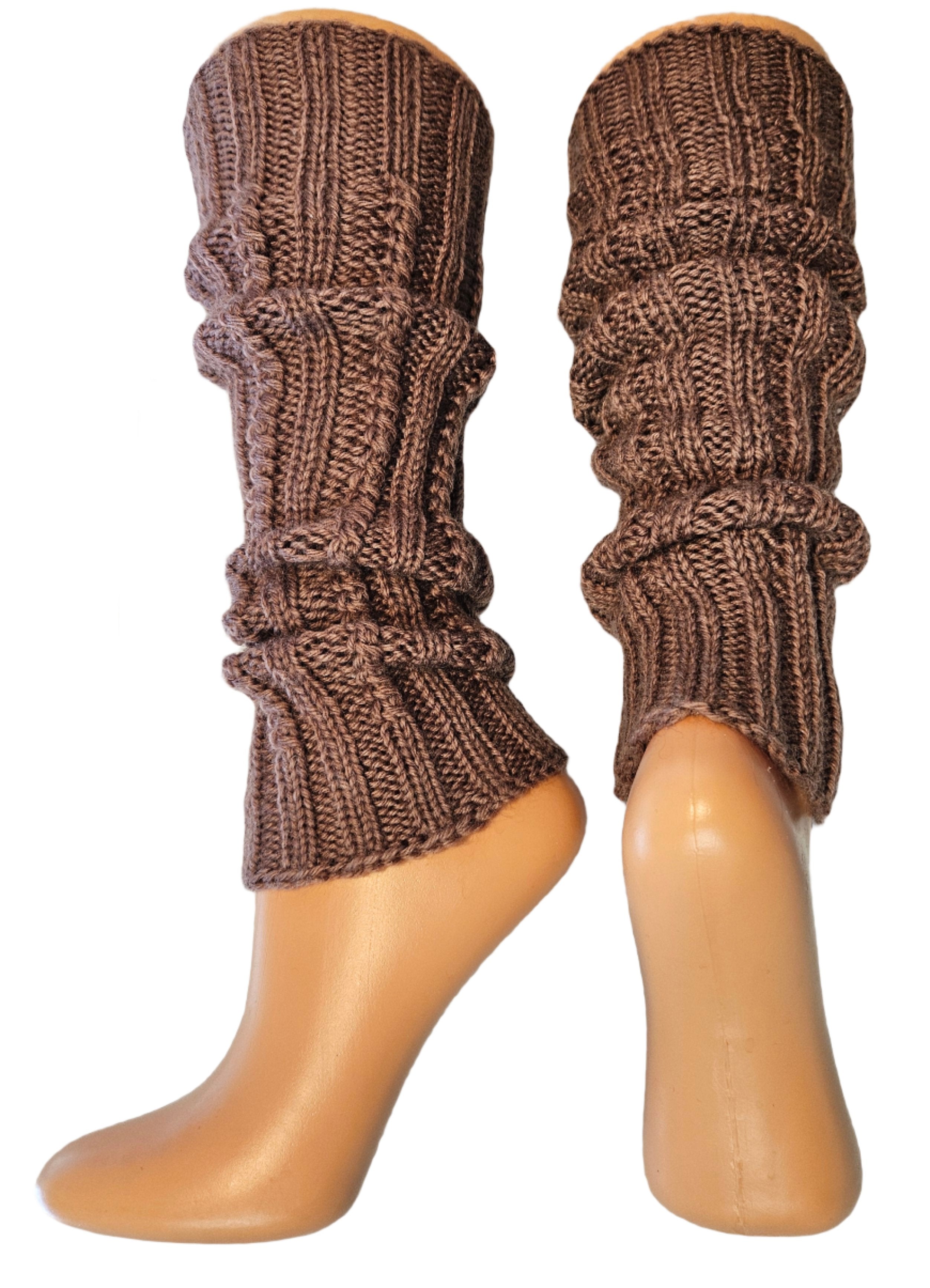 №S018. Knee high Wool leg warmers. (Brown color) (RTS)