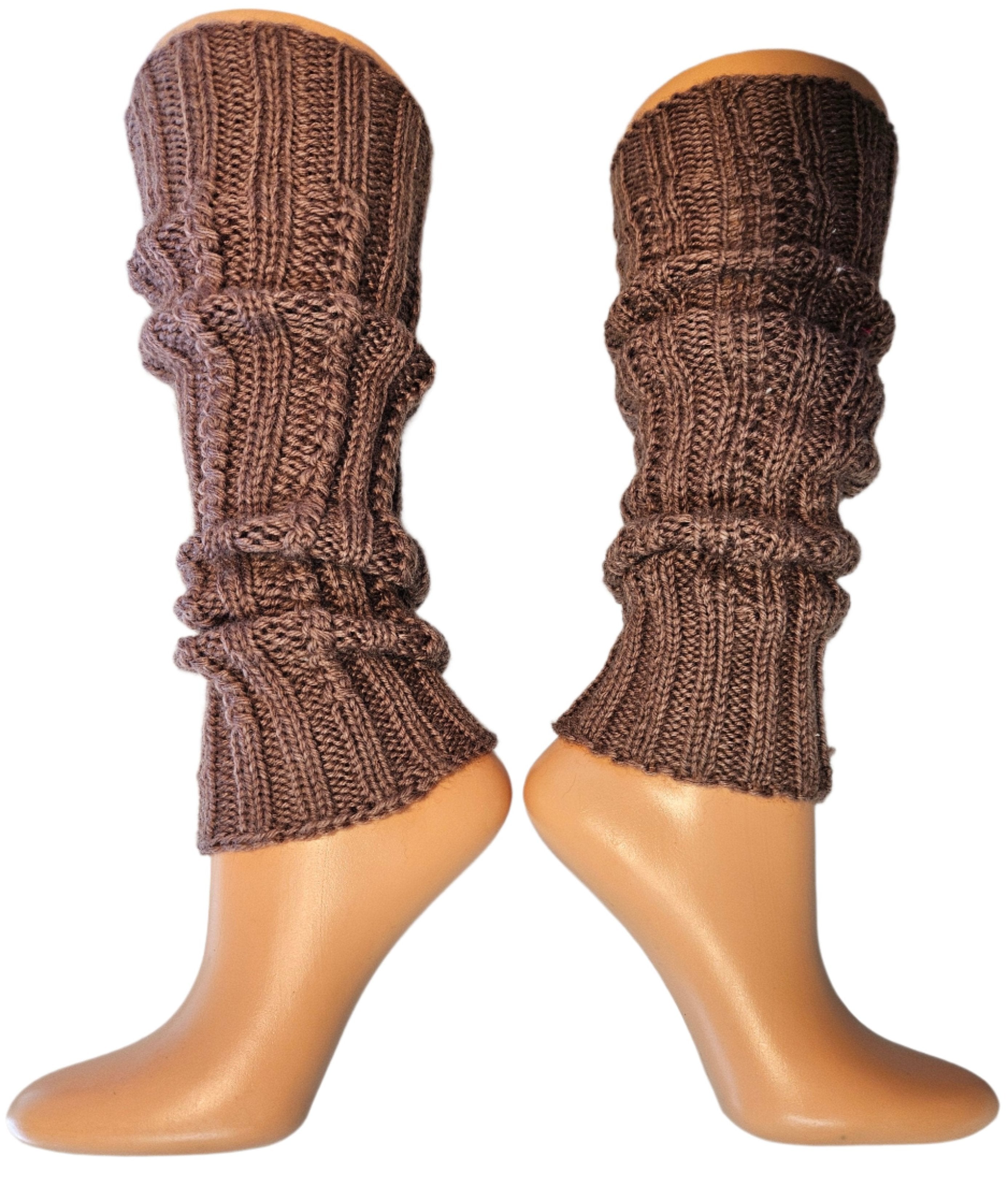 №S018. Knee high Wool leg warmers. (Brown color) (RTS)