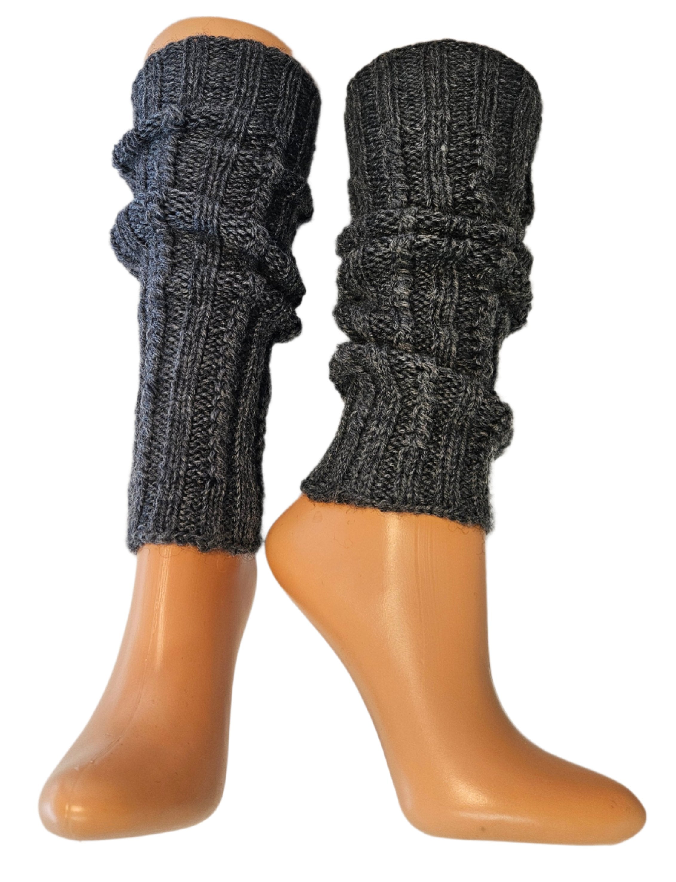 №S019. Wool knee high leg warmers. (Dark grey color) (RTS)