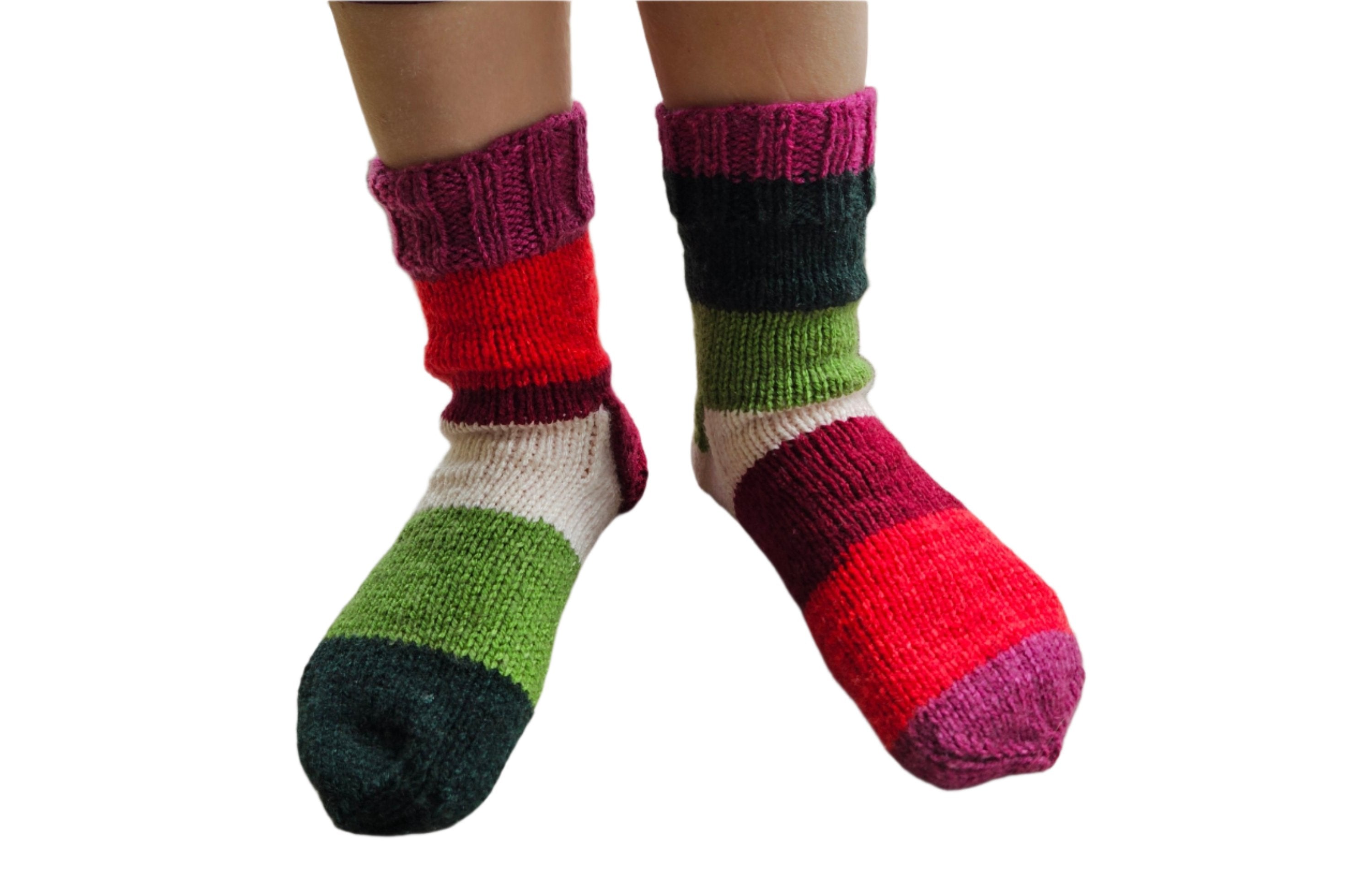 №S021. Hand Knitted Wool socks. (Christmas family) (RTS)