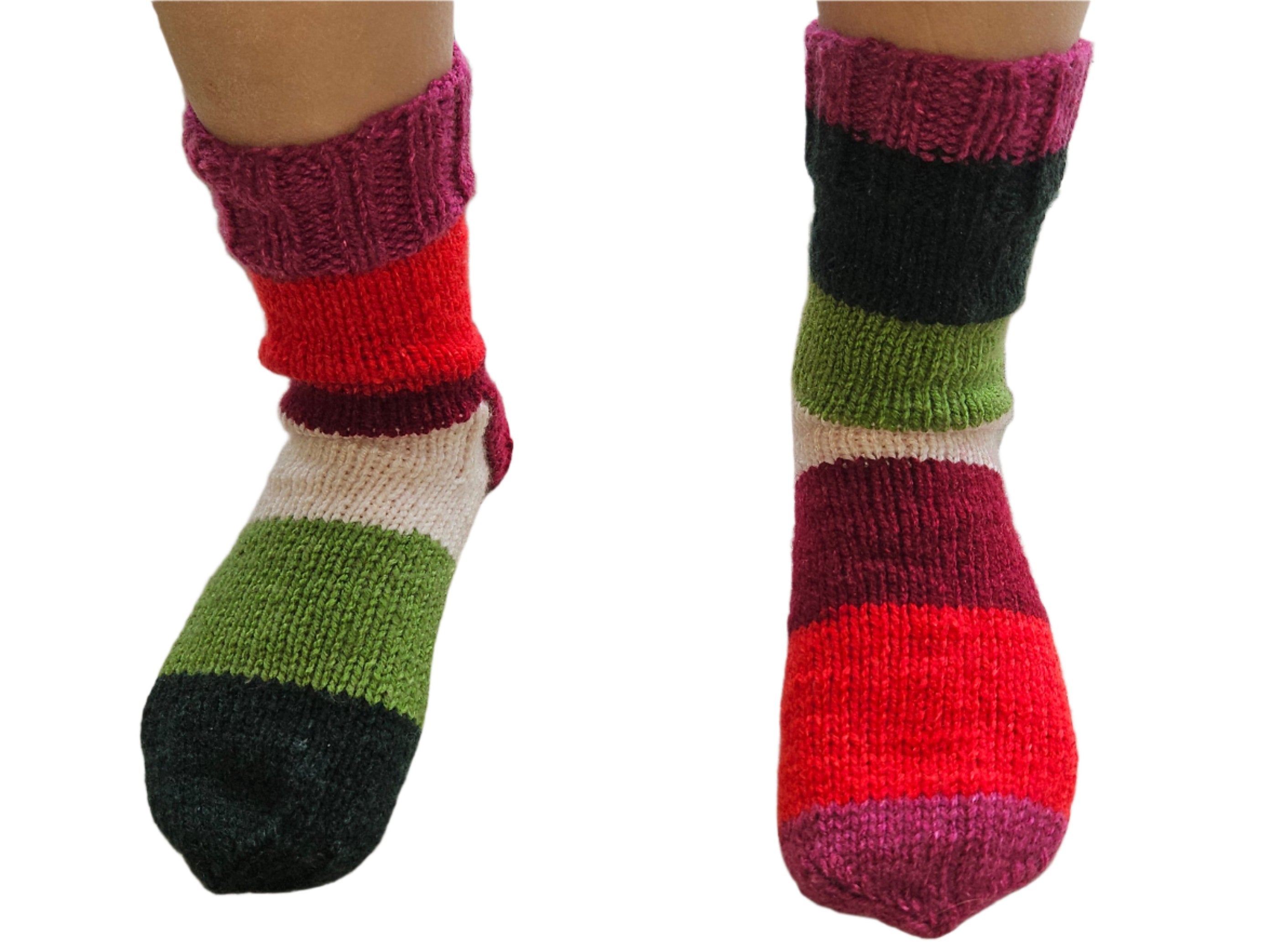 №S021. Hand Knitted Wool socks. (Christmas family) (RTS)