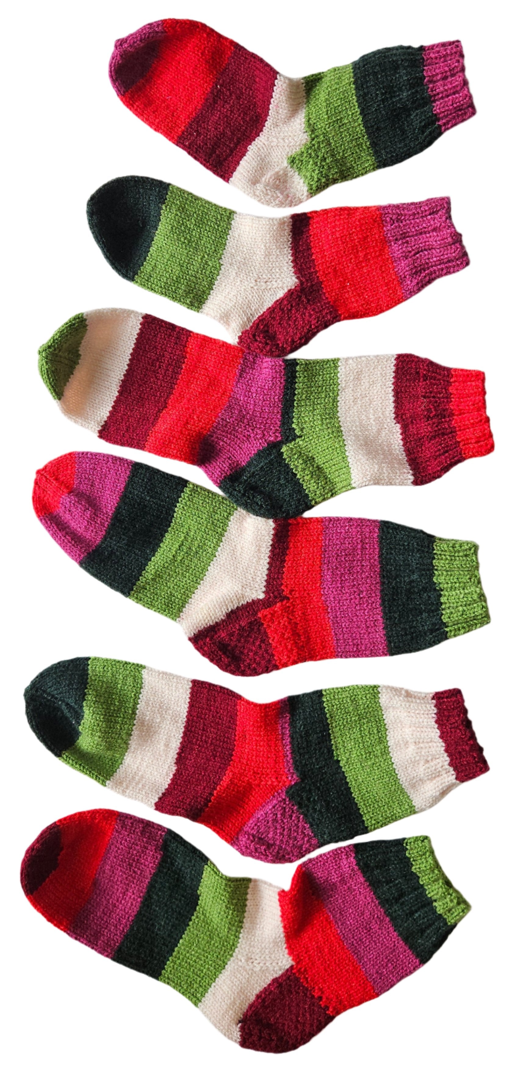 №S021. Hand Knitted Wool socks. (Christmas family) (RTS)