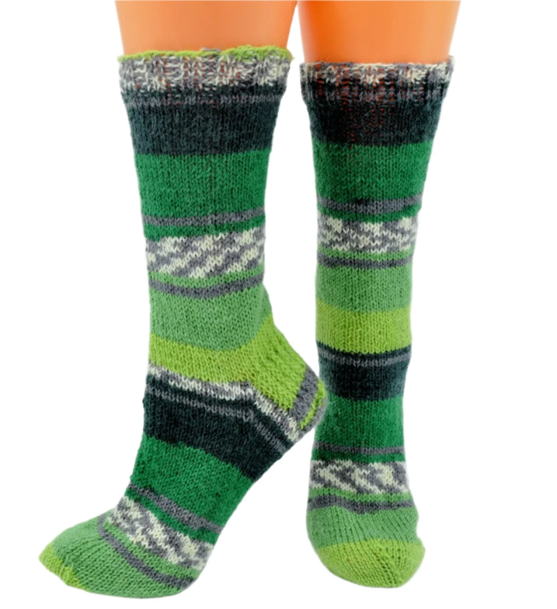 №S003. Hand Knitted Wool socks. (Green)(MTO)