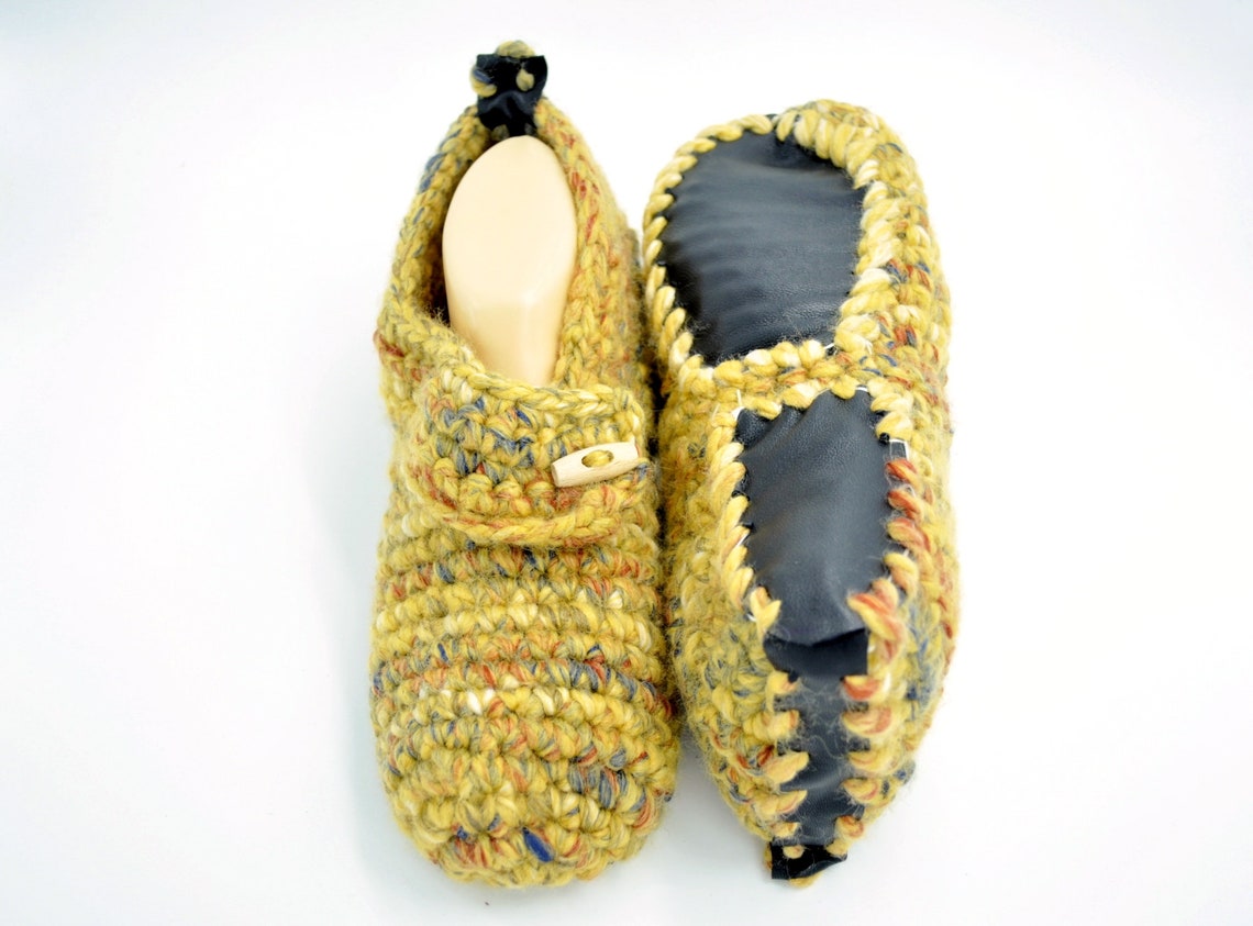 Bee Pollen Crochet Slippers Leather Sole