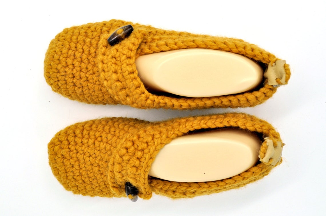 Honey Gold Crochet Slippers Leather Sole