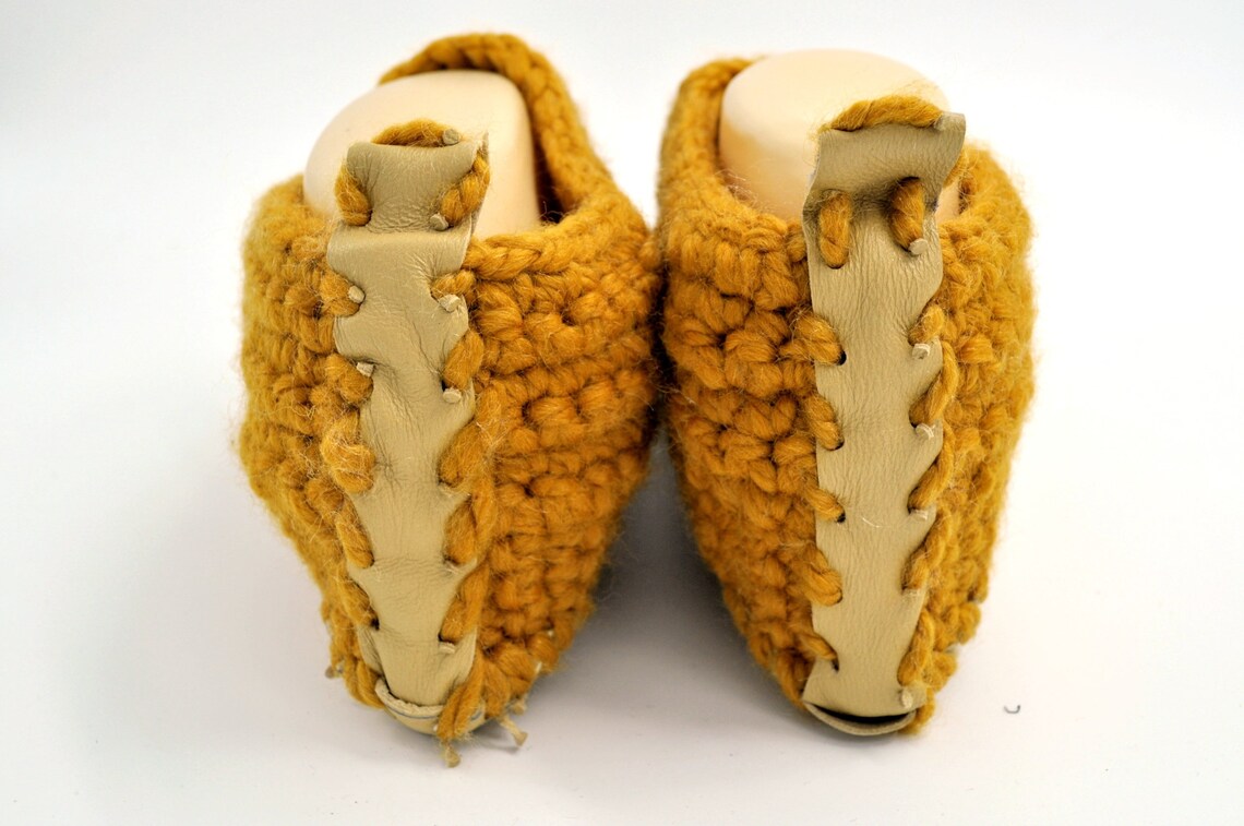 Honey Gold Crochet Slippers Leather Sole