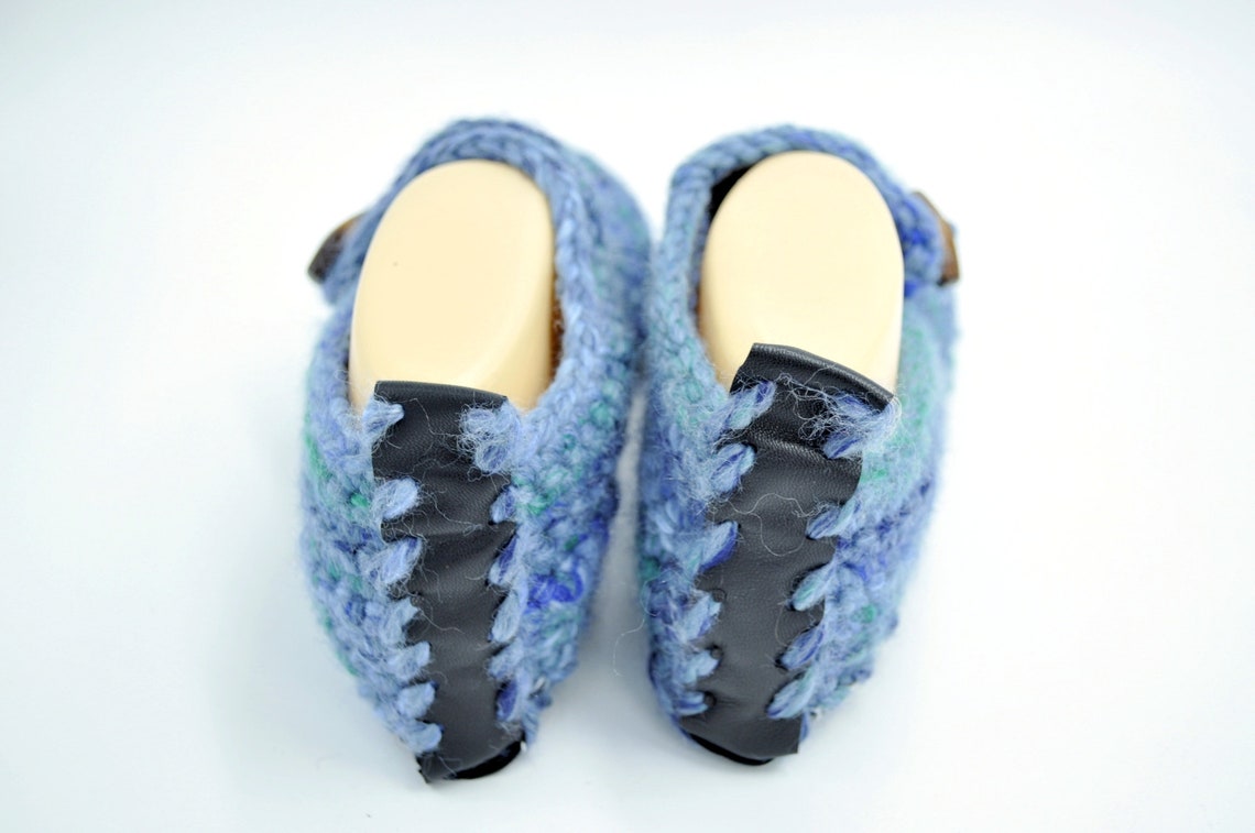 Ice Mountain Crochet Slippers Leather Sole
