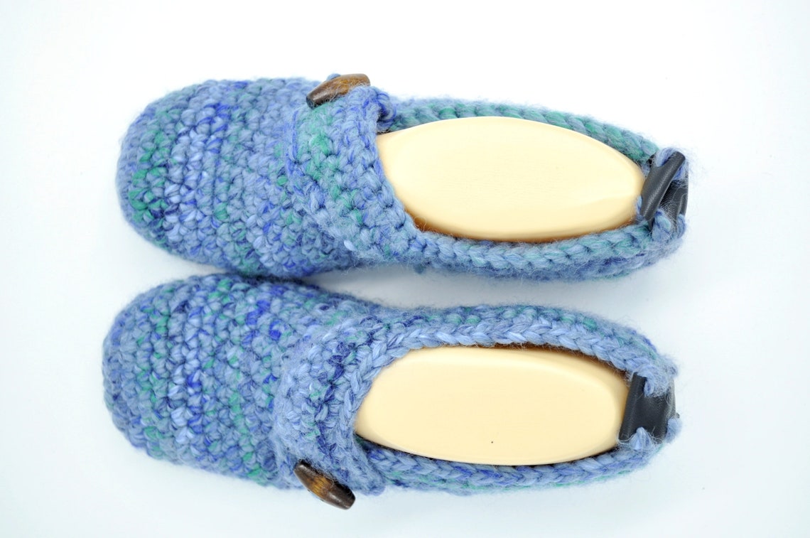 Ice Mountain Crochet Slippers Leather Sole