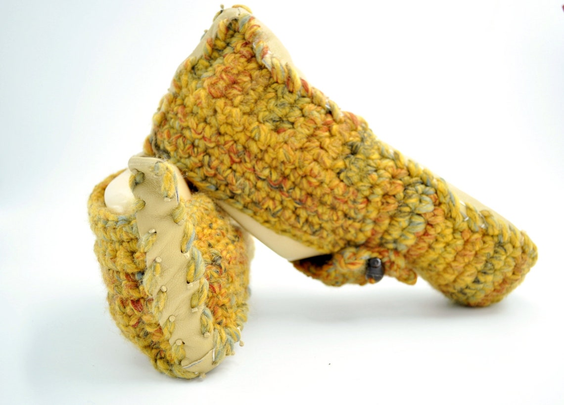 Daisy Meadow Crochet Slippers Leather Sole