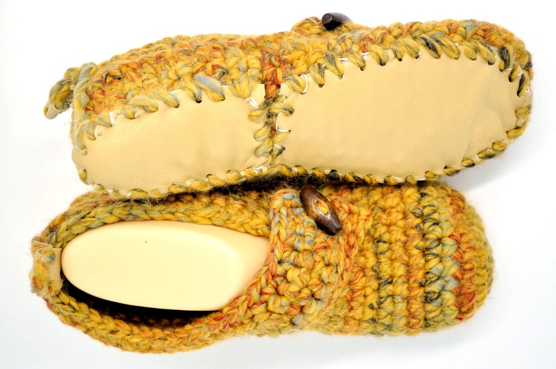 Daisy Meadow Crochet Slippers Leather Sole