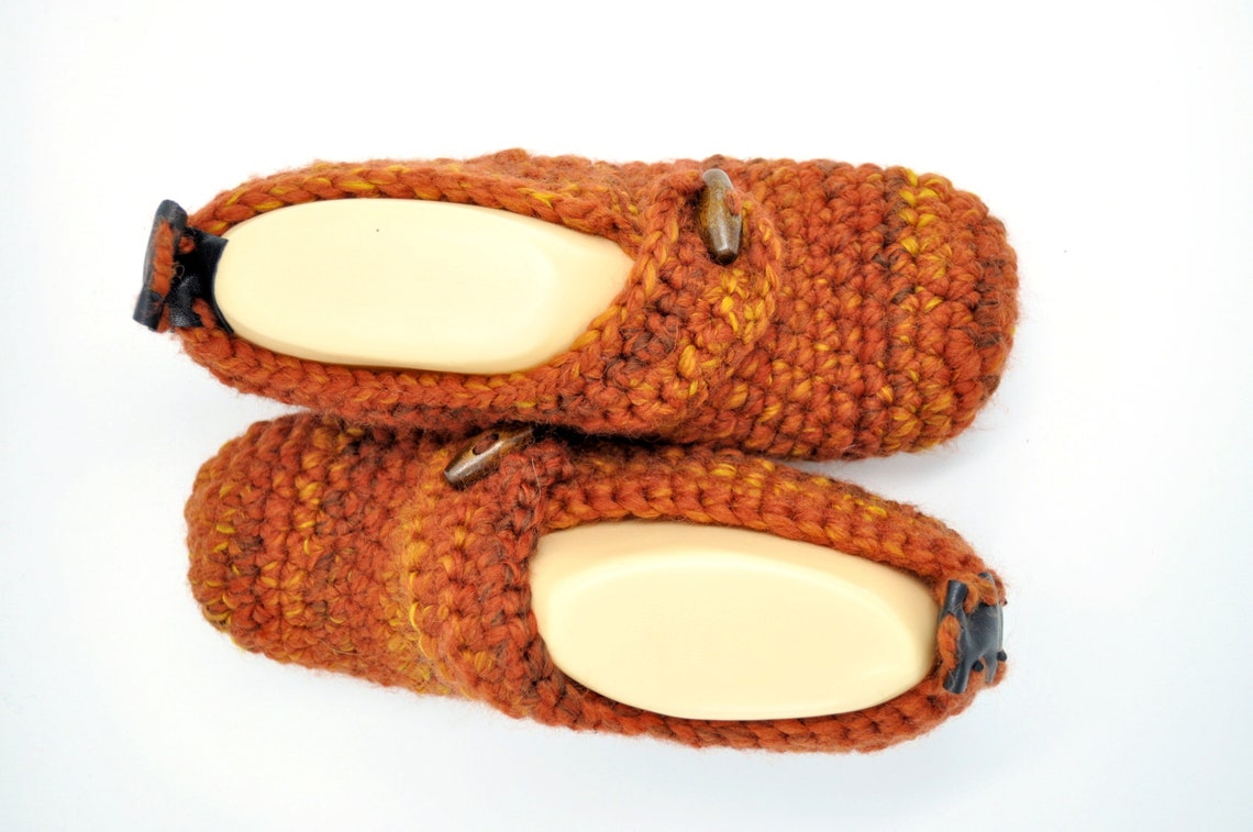 Fire Red Crochet Slippers Leather Sole