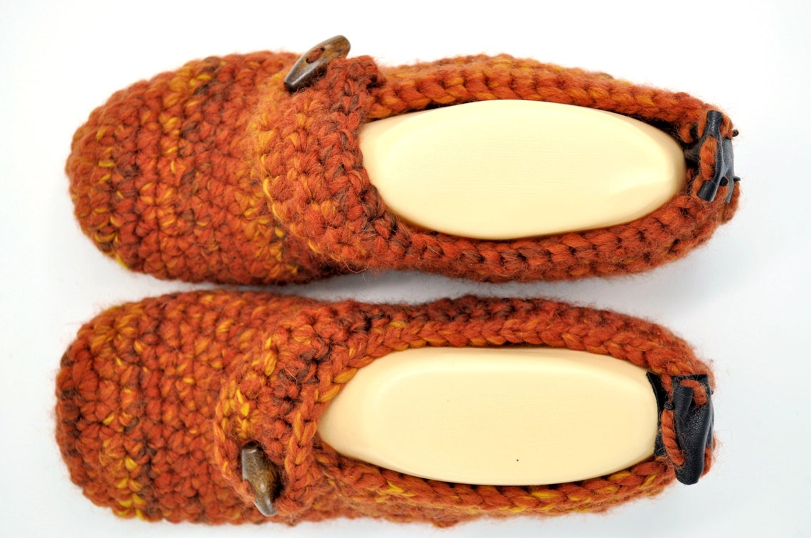 Fire Red Crochet Slippers Leather Sole