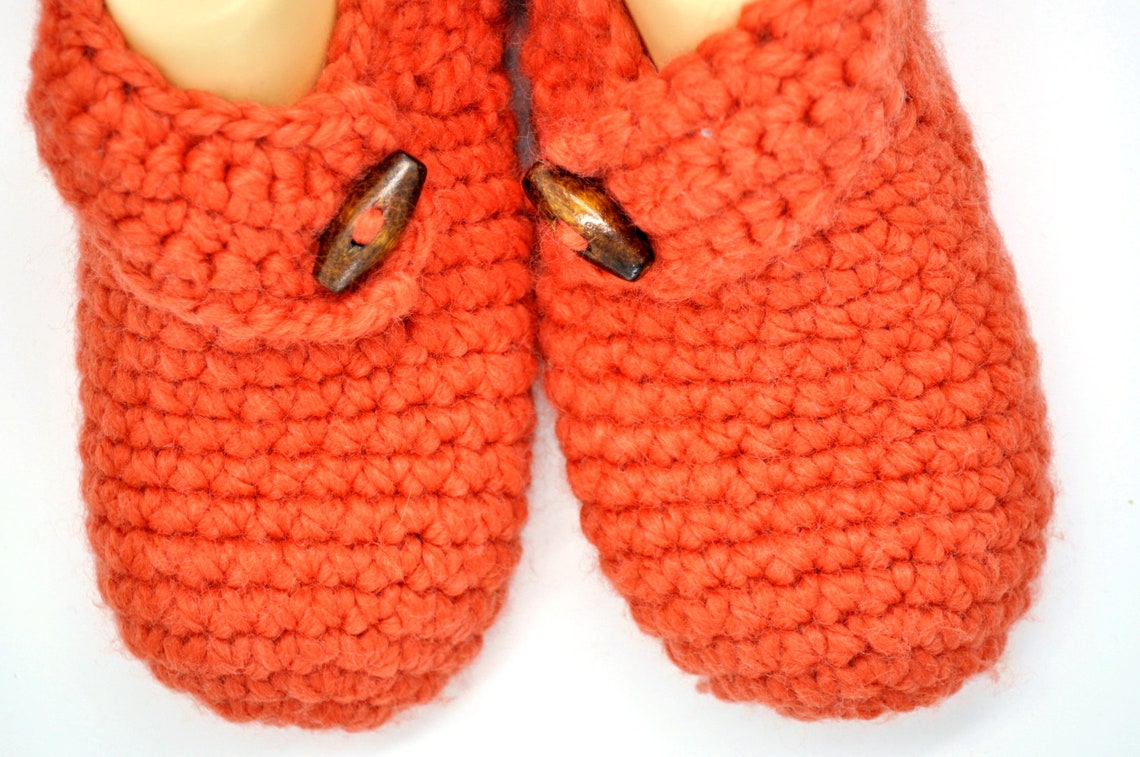 Blood Orange Crochet Slippers Leather Sole